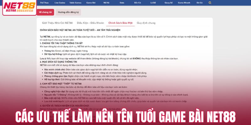 Các ưu thế làm nên tên tuổi game bài NET88