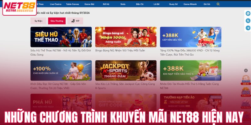 Những chương trình khuyến mãi NET88 hiện nay