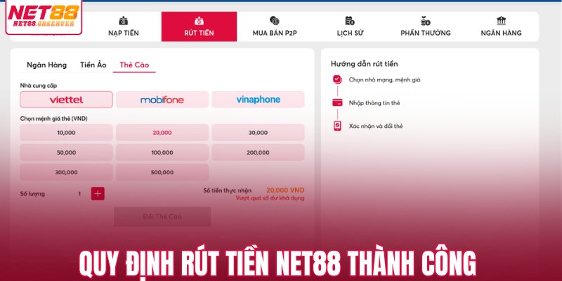 Quy định rút tiền NET88 thành công